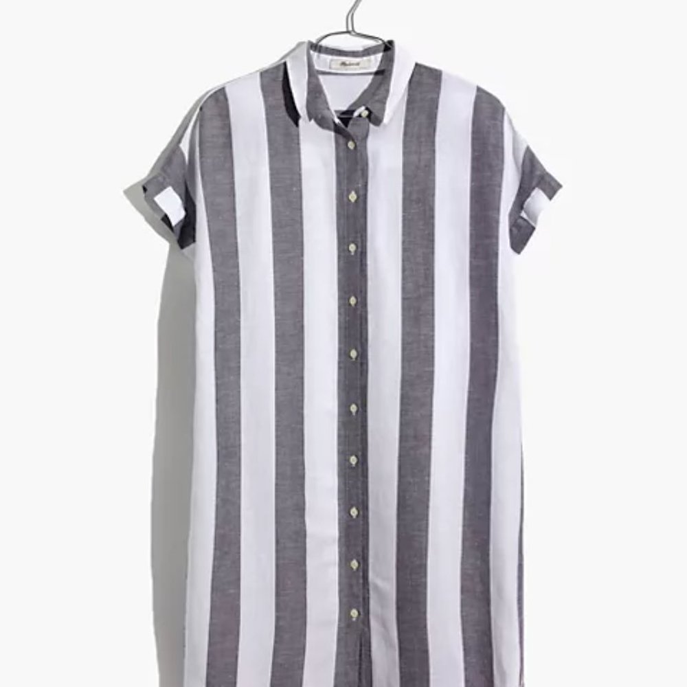 Madewell Maywood Stripe Shirtdress dress grey white striped linen blend J2867
